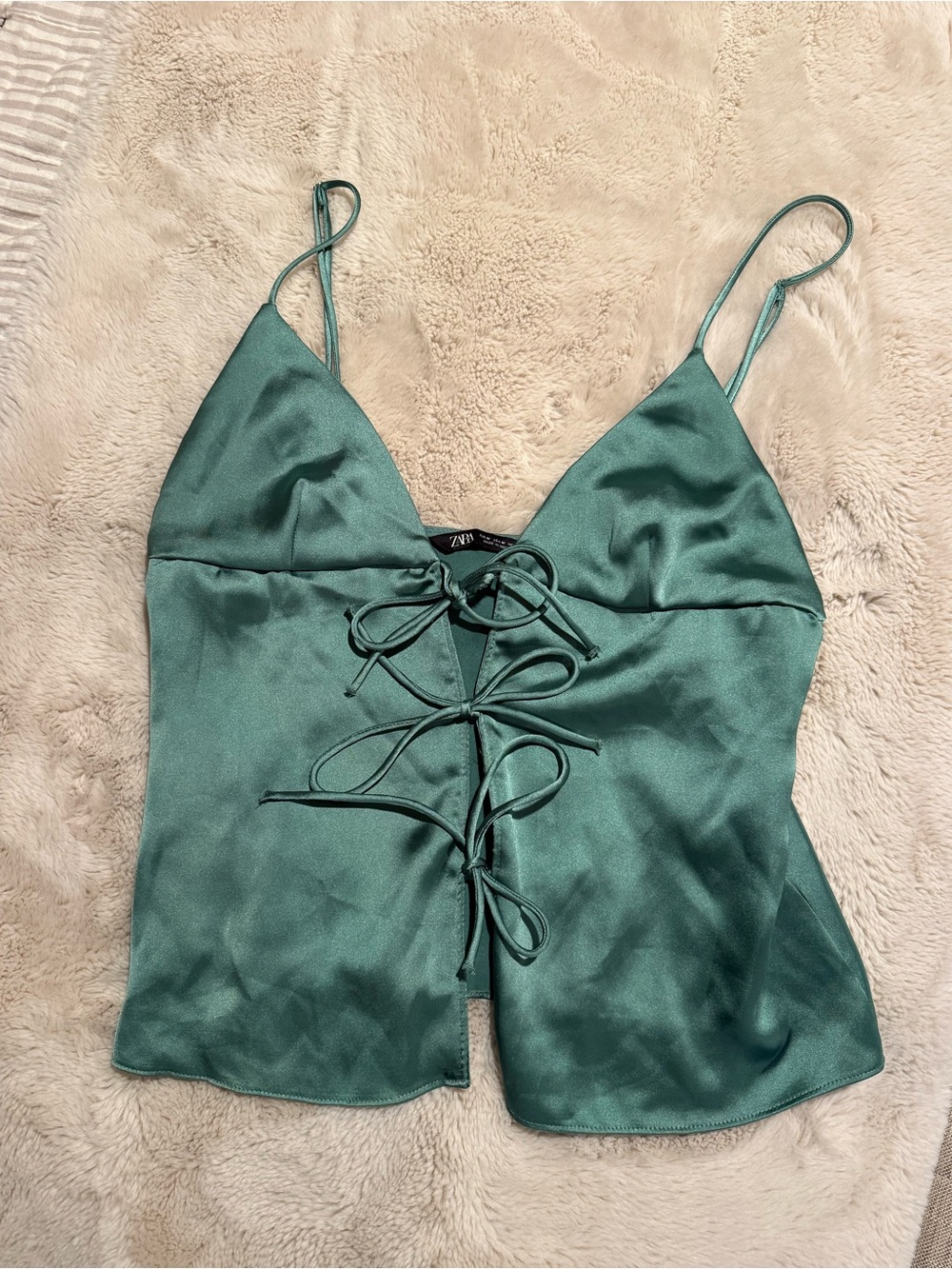 Zara Emerald Green Satin Tie Front Top